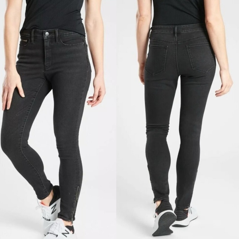 Athleta Sculptek Ultra Skinny Zip Ankle Black Carbon Wash  Size 10